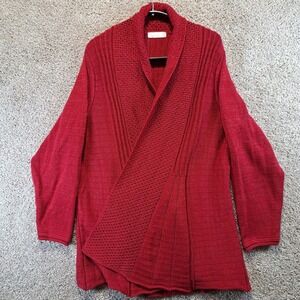 89th + Madison Cardigan Womens 3X Red Knit Open Front Shawl Collar Boho Cozy